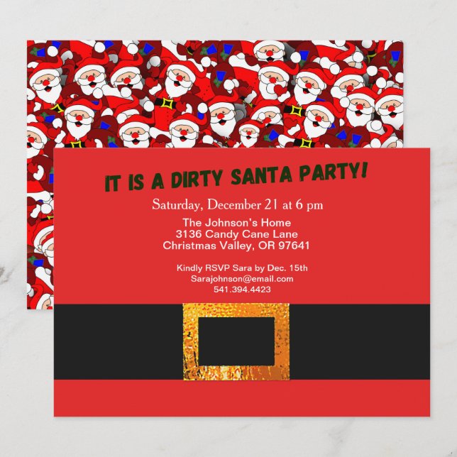 Invitación Fiesta sucio Santa Red Suit y patrón Santa (Anverso / Reverso)