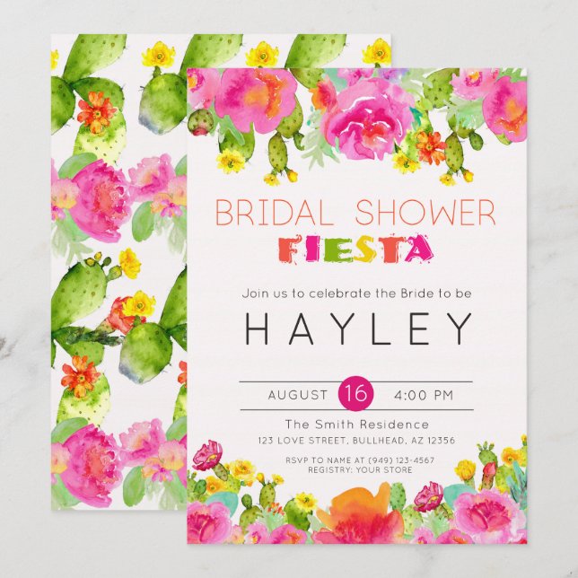 Invitación Fiesta Suculenta Agua Floral Ducha Bridal (Anverso / Reverso)