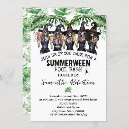 Invitación Fiesta Summerween Brujas Chicas Pool Bash