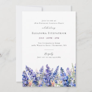 Invitación Fiesta SURPISE 18º cumpleaños Flor azul de julio d