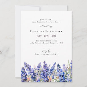 Invitación Fiesta SURPISE 19 cumpleaños Flor azul de julio de