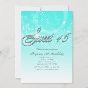 Invitación Fiesta SWEET 16 Aqua Azul y Estrellas Brillantes d