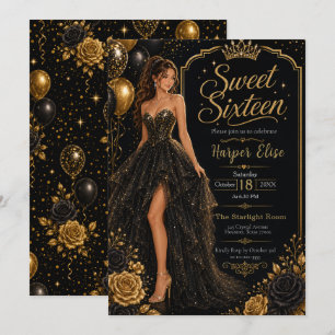 Invitación Fiesta Sweet 16 con Bola de Discoteca Negra