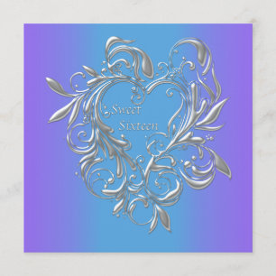 Invitación Fiesta Sweet 16 Corazón Turquesa Púrpura