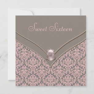 Invitación Fiesta Sweet 16 de Damasco Rosa Marrón