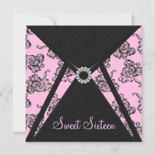 Invitación Fiesta Sweet 16 de Damasco Rosa Negro