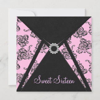 Invitación Fiesta Sweet 16 de Damasco Rosa Negro