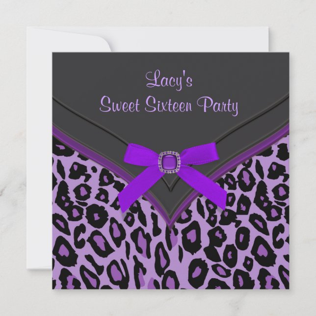 Invitación Fiesta Sweet 16 de Leopardo Púrpura (Anverso)