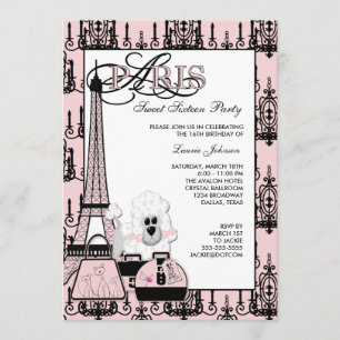 Invitación Fiesta Sweet 16 de París con Lámpara de Araña Rosa