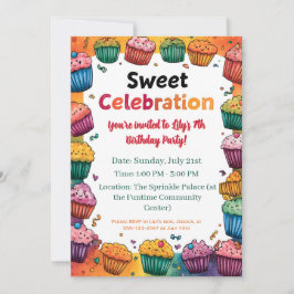 Invitación fiesta "Sweet Celebration" con pasteles coloridos