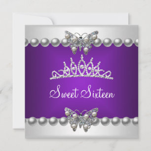 Invitación Fiesta Sweet Sixteen 16 Morado Blanco Mariposa