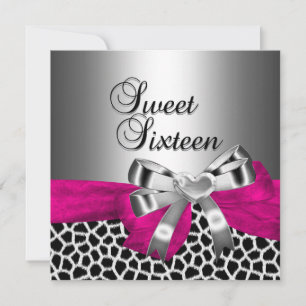 Invitación Fiesta Sweet Sixteen 16 Plateada Rosa Negra Jirafa