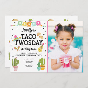 Invitación Fiesta Taco 20 días Chica 2 cumpleaños Fiesta