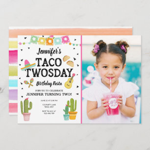 Invitación Fiesta Taco 20 días Chica 2 cumpleaños Fiesta