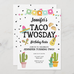 Invitación Fiesta Taco 20 días Chica 2 cumpleaños Fiesta
