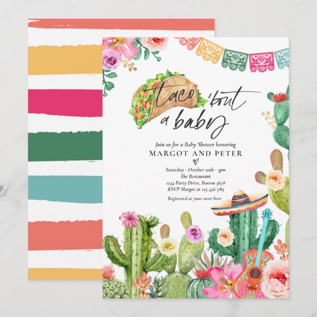Invitación Fiesta Taco 'Bout A Baby Cactus Baby Shower (Anverso / Reverso)