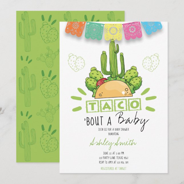 Invitación Fiesta Taco 'Bout Baby (Anverso / Reverso)