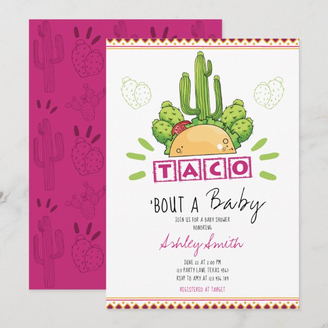 Invitación Fiesta Taco 'Bout Baby Pink (Anverso / Reverso)