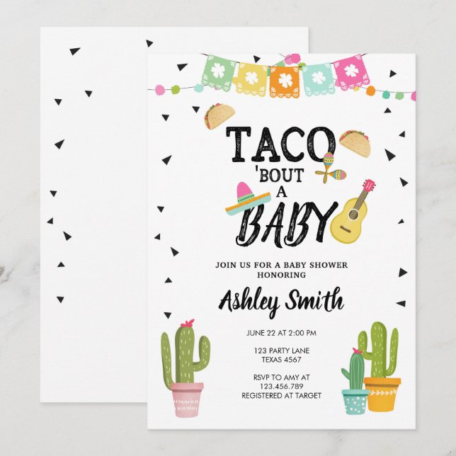 Invitación Fiesta Taco Bout Love Cactus Black Baby Shower (Anverso / Reverso)