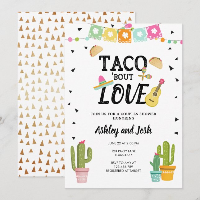 Invitación Fiesta Taco Bout Love Cactus Ducha Parejas (Anverso / Reverso)