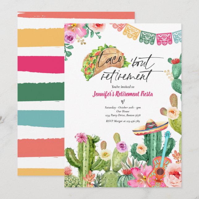 Invitación  Fiesta Taco 'Bout Retirement Mexican Fiesta Fiest (Anverso / Reverso)