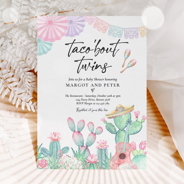 Invitación Fiesta Taco 'Bout Twins Cactus mexicano Baby Showe (Subido por el creador)