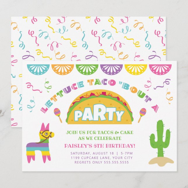 Invitación Fiesta Taco cumpleaños (Anverso / Reverso)