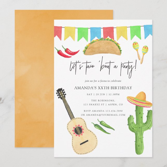 Invitación Fiesta Taco Mexicana Fiesta Cumpleaños Fiesta (Anverso / Reverso)