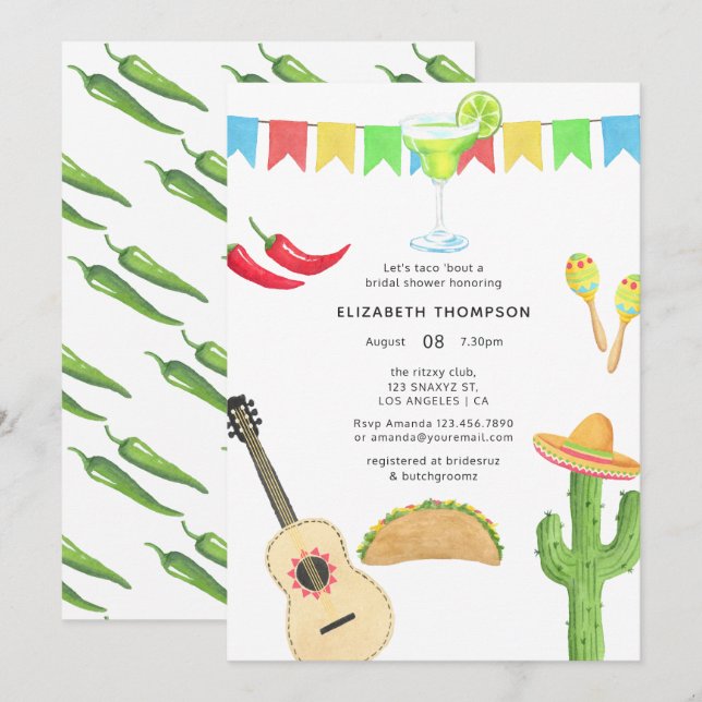 Invitación Fiesta Taco mexicano 'sobre amor ducha novia (Anverso / Reverso)