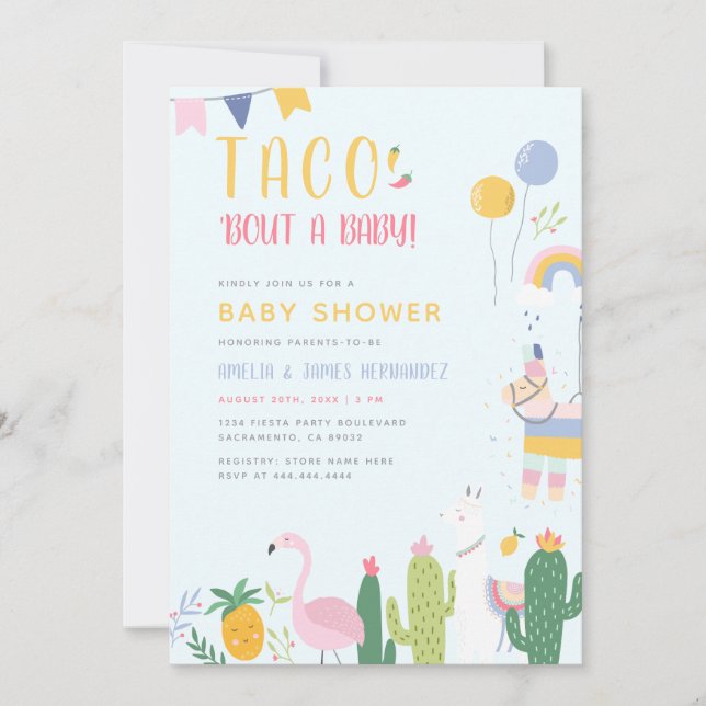 Invitación Fiesta Taco mexicano sobre ducha de pareja de bebé (Anverso)