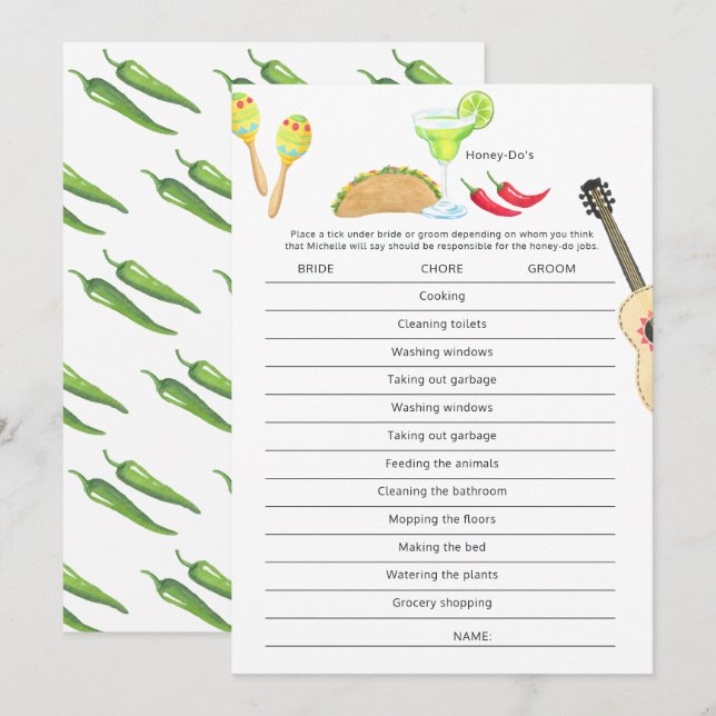 Invitación Fiesta Taco mexicano sobre el juego del amor (Anverso / Reverso)