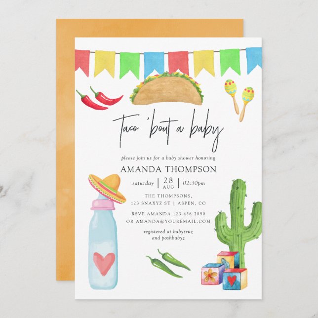 Invitación Fiesta Taco mexicano 'sobre un Baby Shower (Anverso / Reverso)