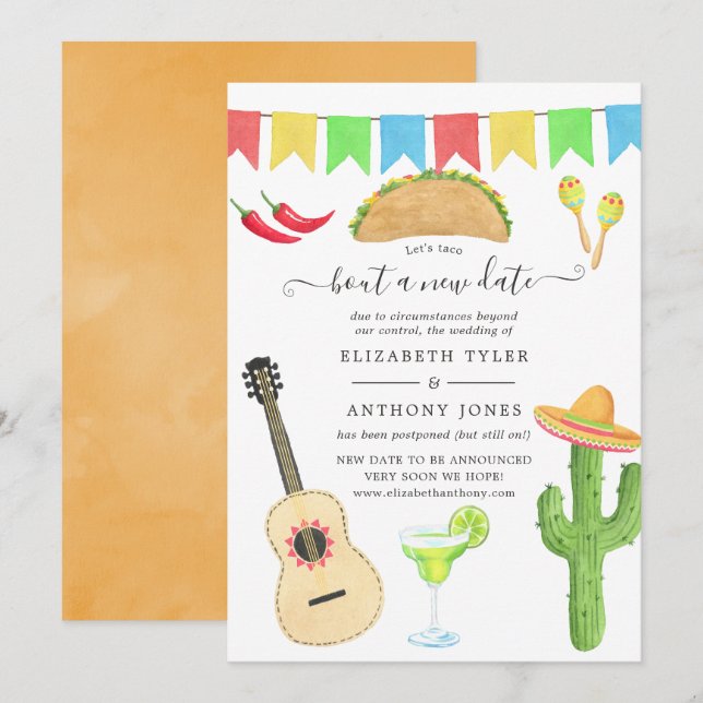 Invitación Fiesta Taco mexicano 'sobre un nuevo Boda de citas (Anverso / Reverso)