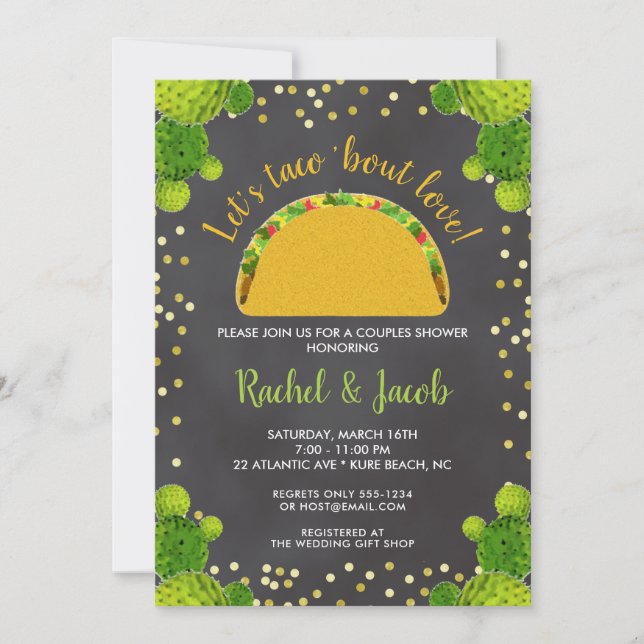 Invitación Fiesta Taco Sobre Amor Ducha Nupcial para Pare ожи (Anverso)
