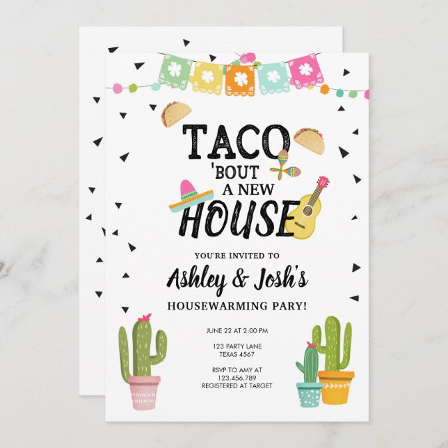 Invitación Fiesta Taco Sobre Una Nueva Casa Fiesta Calentador (Anverso / Reverso)