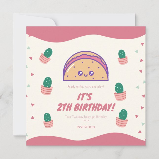 Invitación Fiesta Taco Twosday Cactus Chica Fiesta de cumplea (Anverso)