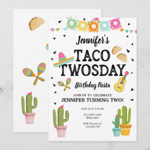 Invitación Fiesta Taco Twosday Cactus Chica Fiesta de cumplea