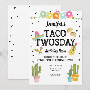 Invitación Fiesta Taco Twosday Cactus Chica Fiesta de cumplea