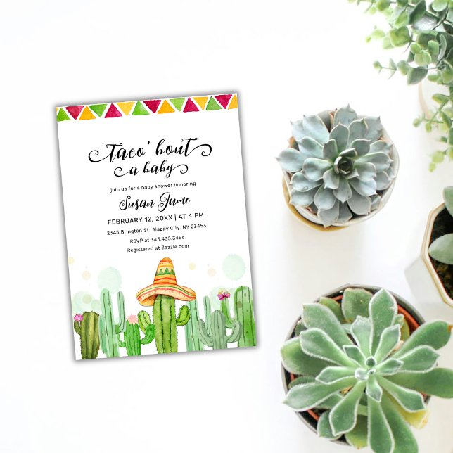 Invitación Fiesta Taco Watercolor Cactus Baby Shower (Fiesta Taco Watercolor Cactus Baby Shower Invitation)