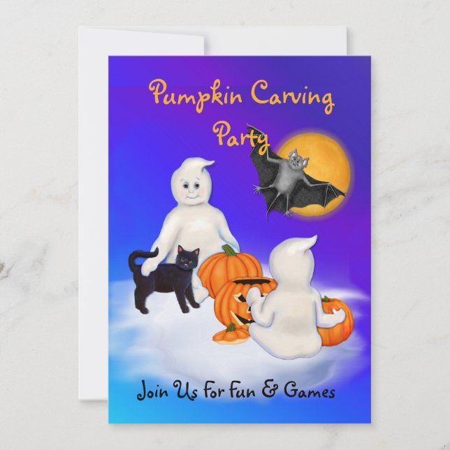 Invitación Fiesta tallador de calabaza de fantasmas y amigos (Anverso)