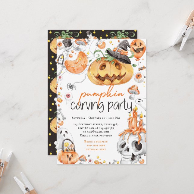 Invitación Fiesta tallador de calabaza de Halloween (Anverso/Reverso In Situ)