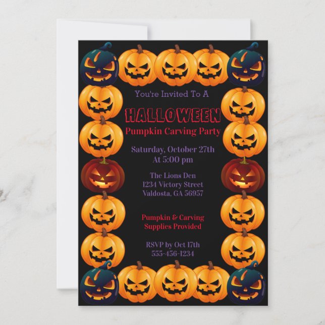 Invitación Fiesta tallador de calabaza de Halloween (Anverso)