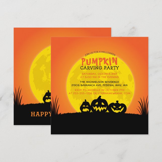 Invitación Fiesta tallador de calabaza de Halloween (Anverso / Reverso)