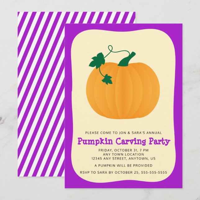 Invitación Fiesta tallador de calabaza de Halloween (Anverso / Reverso)
