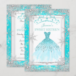 Invitación Fiesta Teal Plata Invierno Paisaje Mágico Dulces 1