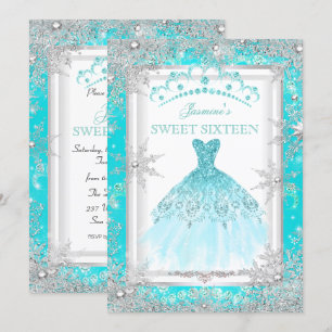 Invitación Fiesta Teal Plata Invierno Paisaje Mágico Dulces 1