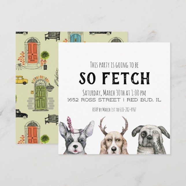 Invitación Fiesta temática de cachorros tan genial (Anverso / Reverso)