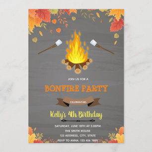 Invitación fiesta temática de campamento de hoguera de otoño