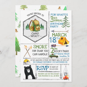 Invitación Fiesta temática de camping - distintivos e iconos