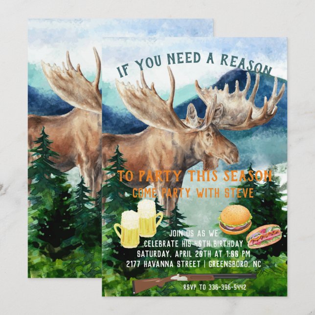 Invitación Fiesta temática de caza (Anverso / Reverso)